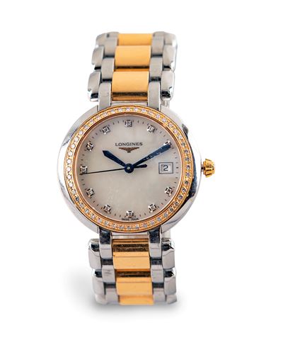 Longines Prima Luna, Orologio da Polso da Donna in Acciaio, Oro e Diamanti