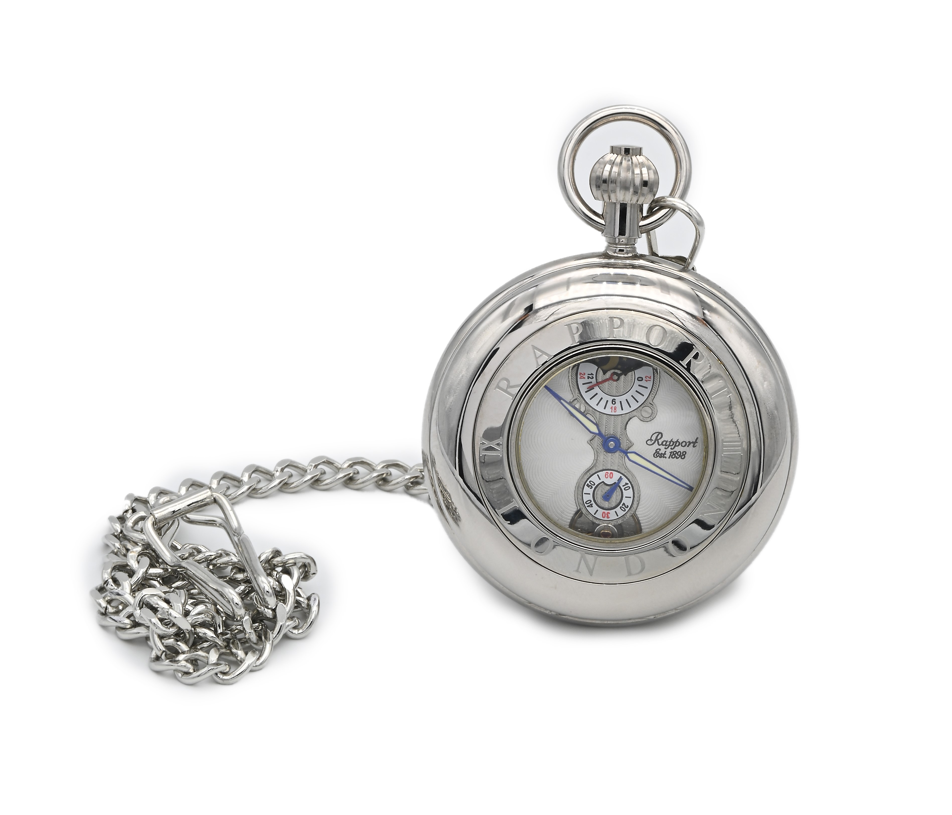 Rapport London - Orologio da tasca ad occhio di bue remontoir da uomo in acciaio con contasecondi...
