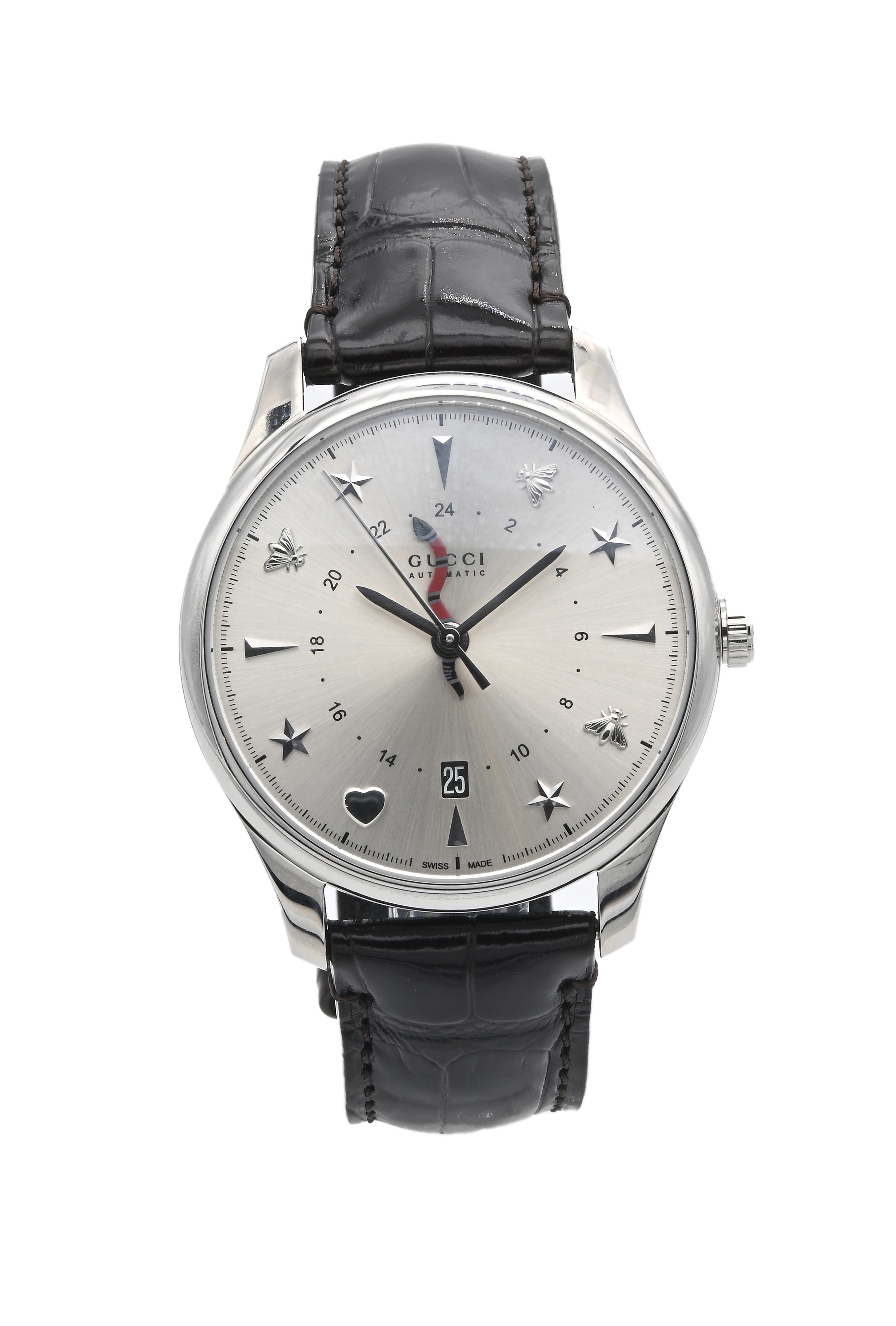 Gucci Timeless Gmt Automatic 126.3 - Orologio da Polso Automatico Gmt da Uomo con Datario in Acci...