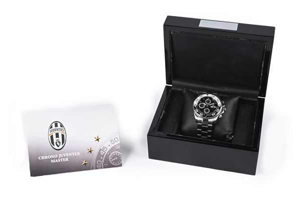 Juventus Chrono Master - Orologio da polso cronografo automatico day-date da uomo in acciaio con fondello scheletrato e bracciale originale in acciaio