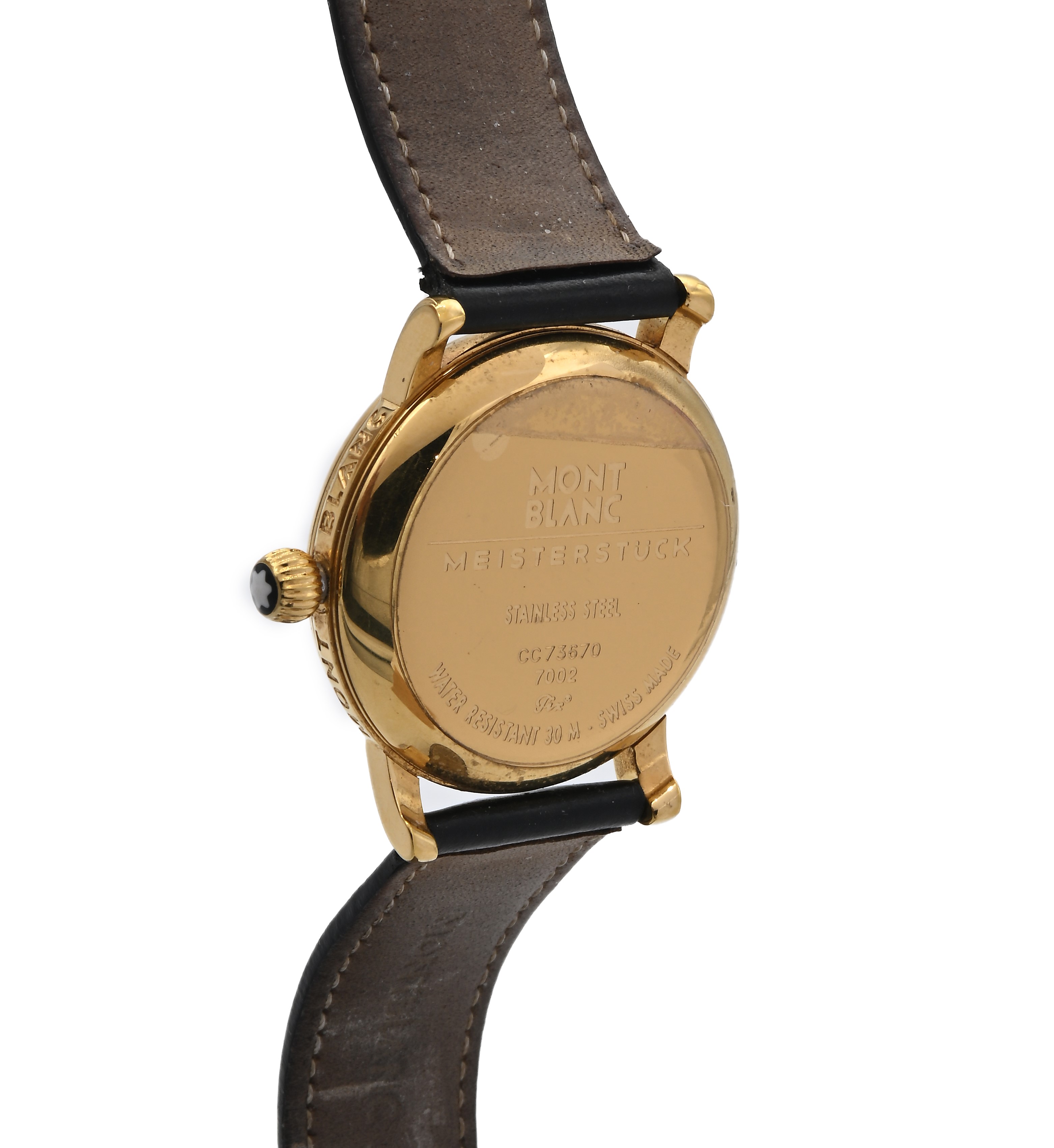 Montblanc Meisterstuck 7002 - Orologio da polso al quarzo da uomo in acciaio dorato con datario