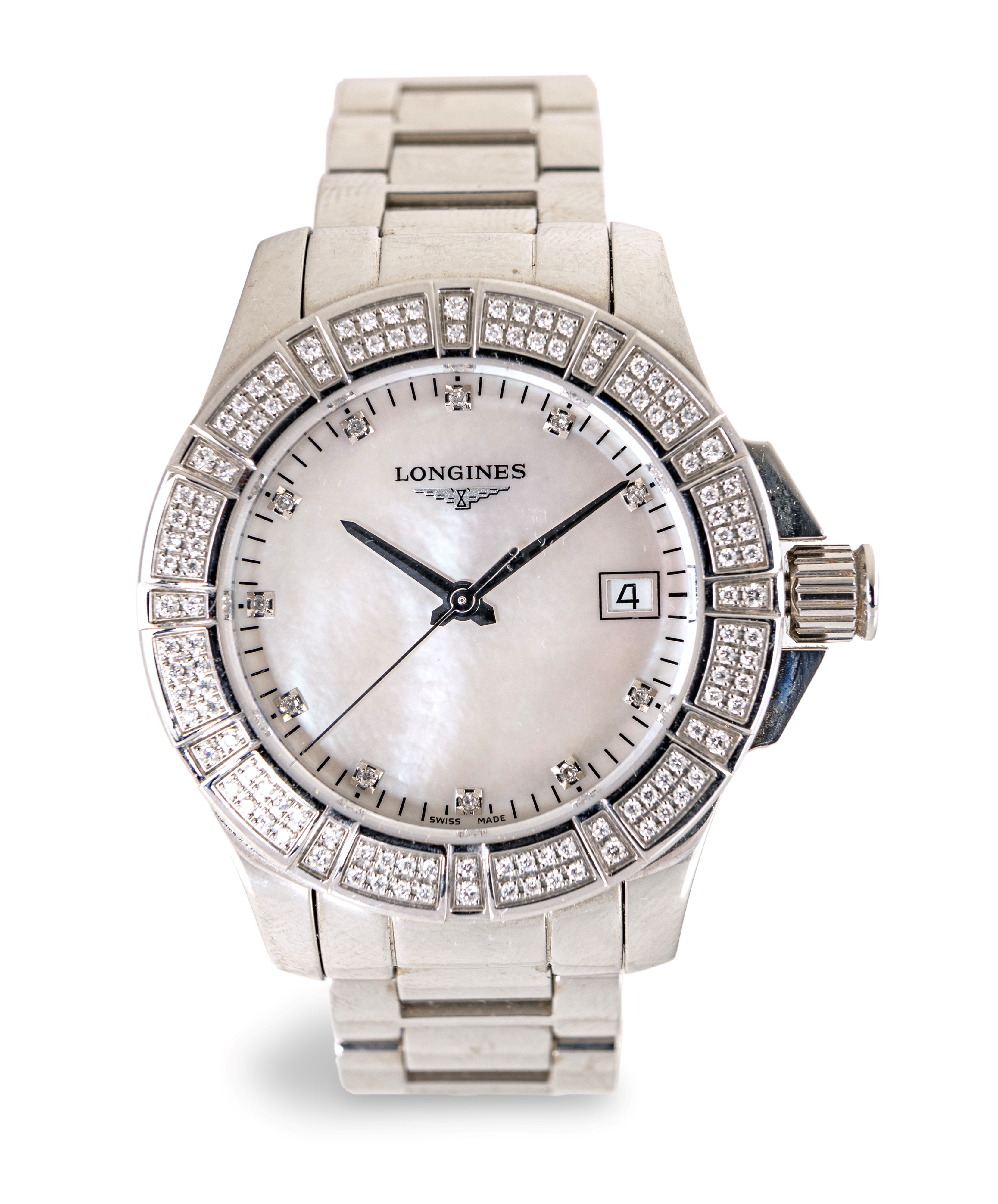Longines Conquest, Orologio da Polso in Acciaio e Diamanti