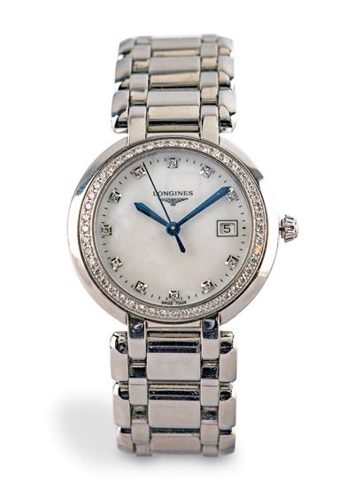 Longines Prima Luna, Orologio da Polso da Donna in Acciaio e Diamanti