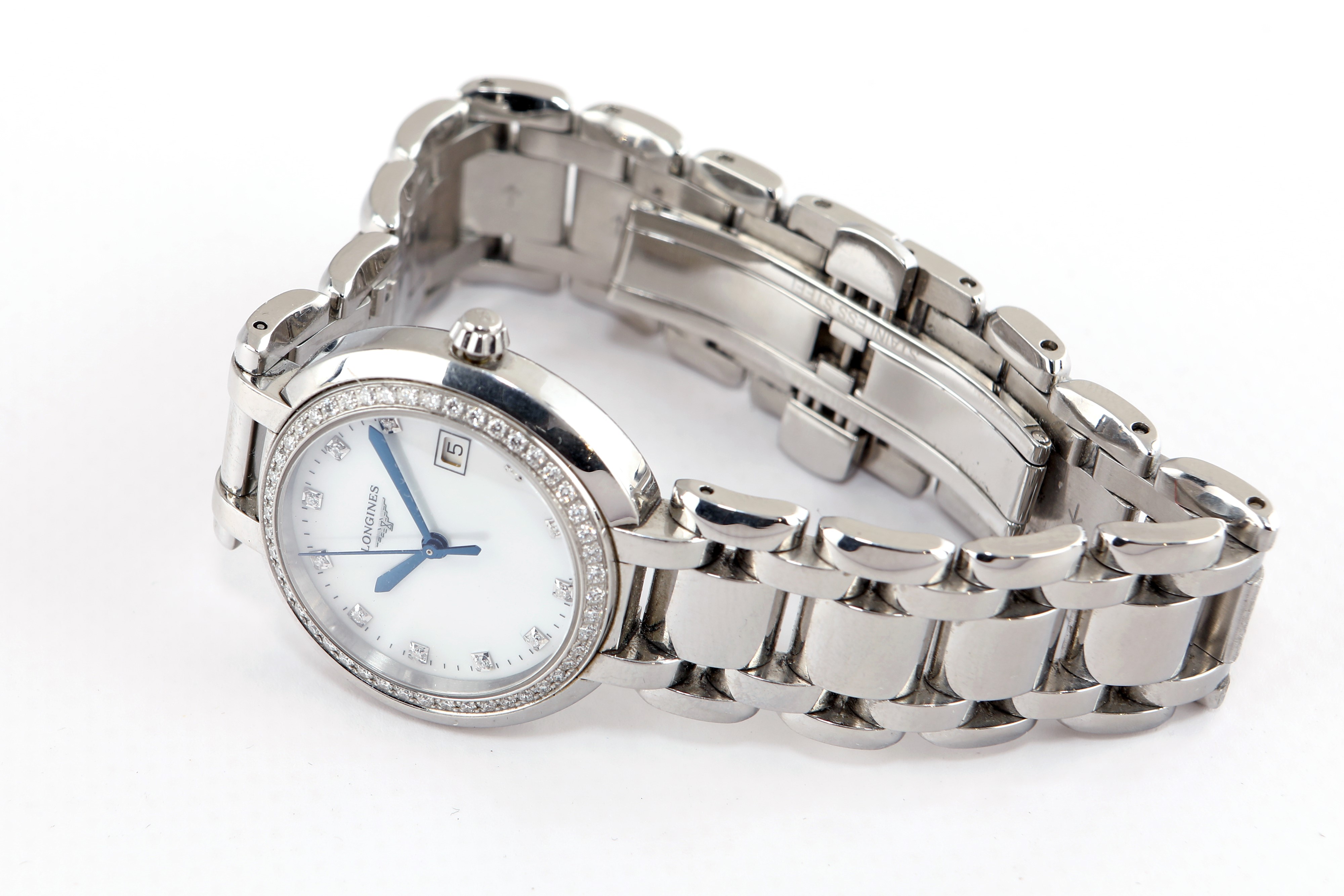Longines Prima Luna, Orologio da Polso da Donna in Acciaio e Diamanti
