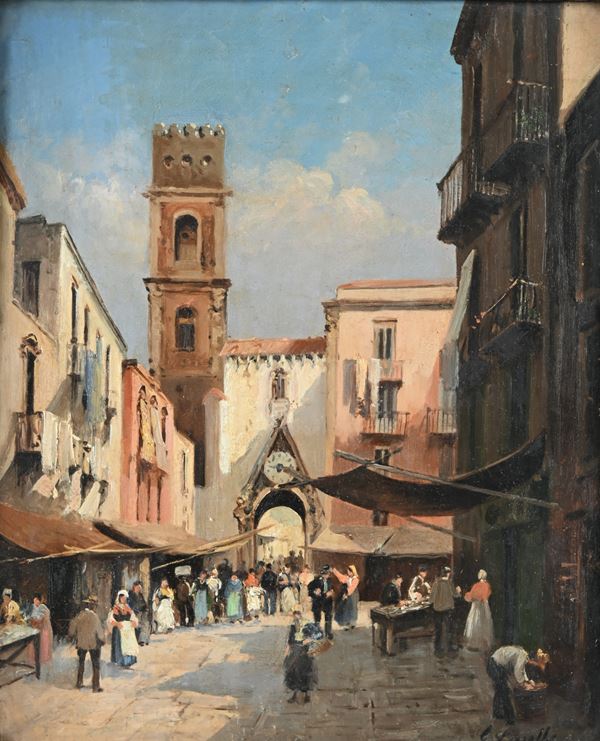 Giuseppe Carelli - Napoli - Il campanile e l'orologio di Sant'Eligio Maggiore