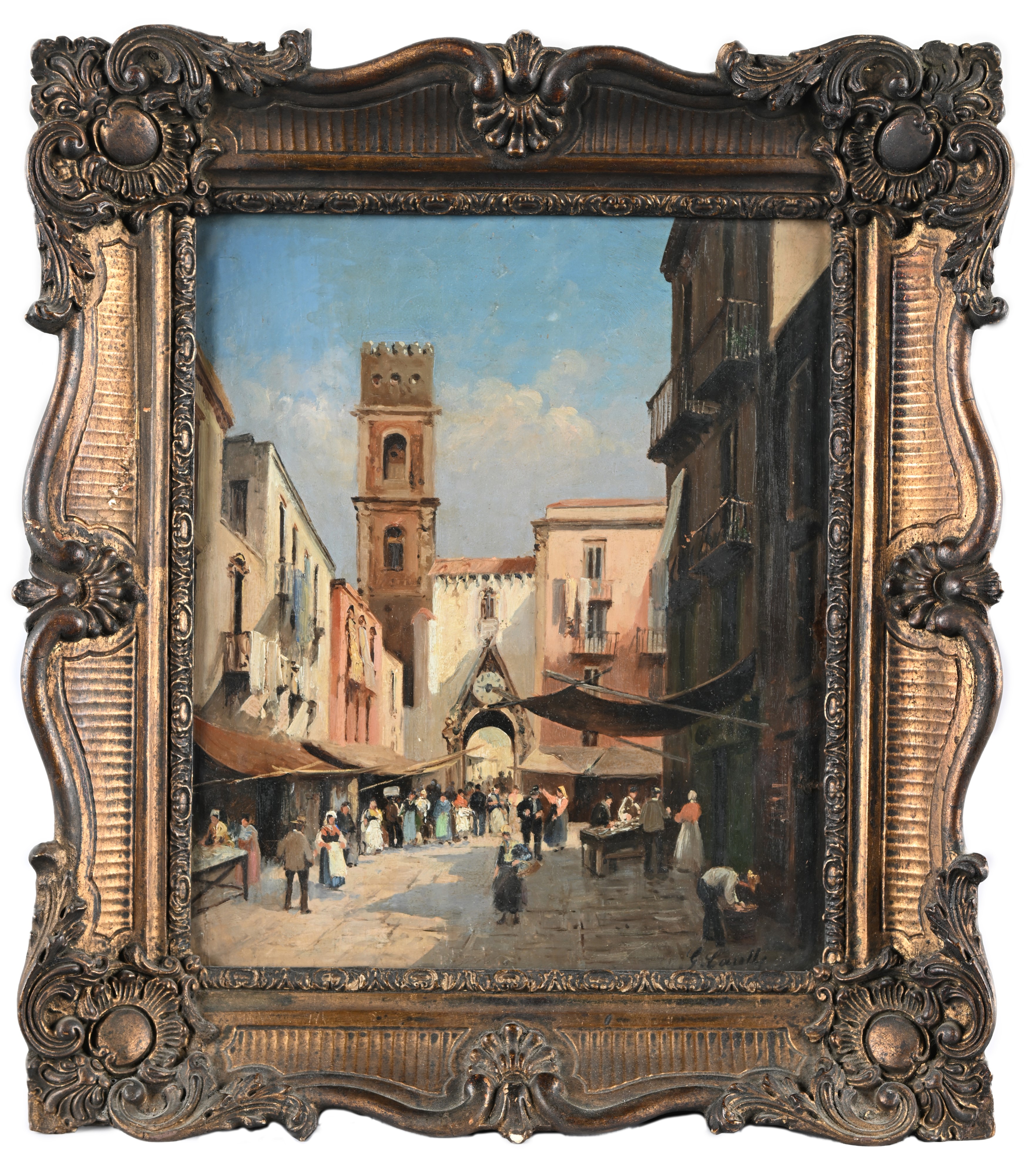 Giuseppe Carelli - Napoli - il Campanile e L'orologio di Sant'eligio Maggiore