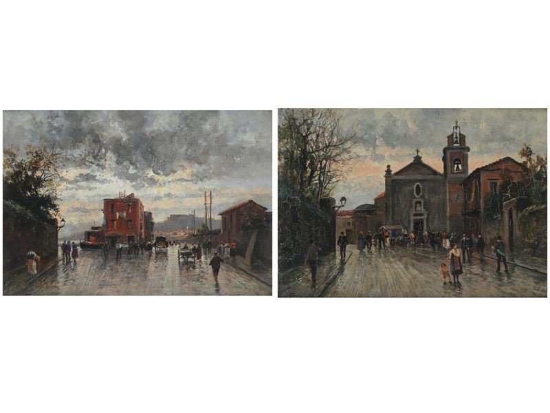Vincenzo Canino - A) Veduta di Napoli B) Veduta di Sorrento