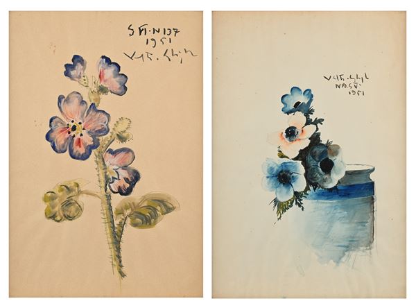 Valentino Ghiglia - Coppia di nature morte di fiori