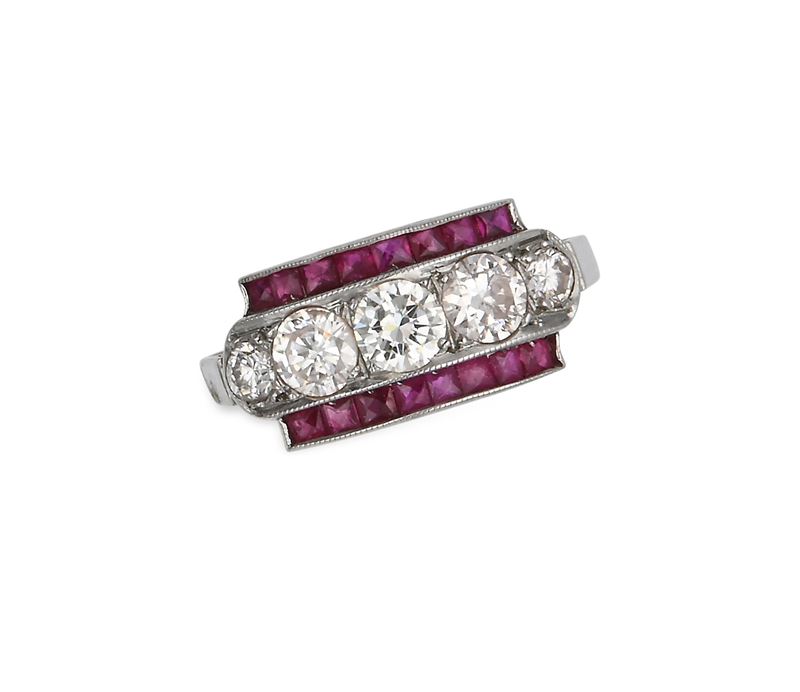 Anello in Oro Diamanti e Rubini
