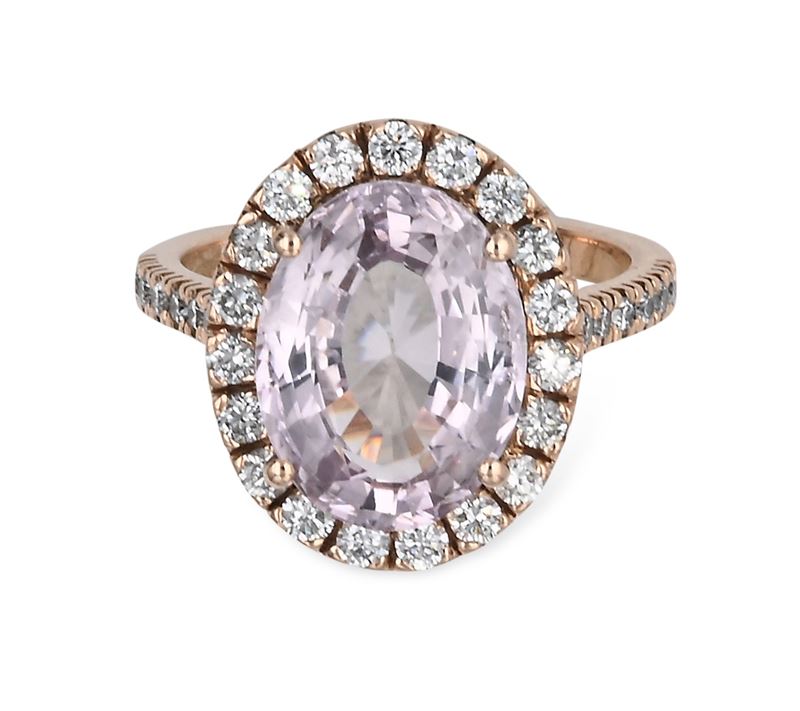 Anello in Oro, Zaffiro Rosa e Brillanti