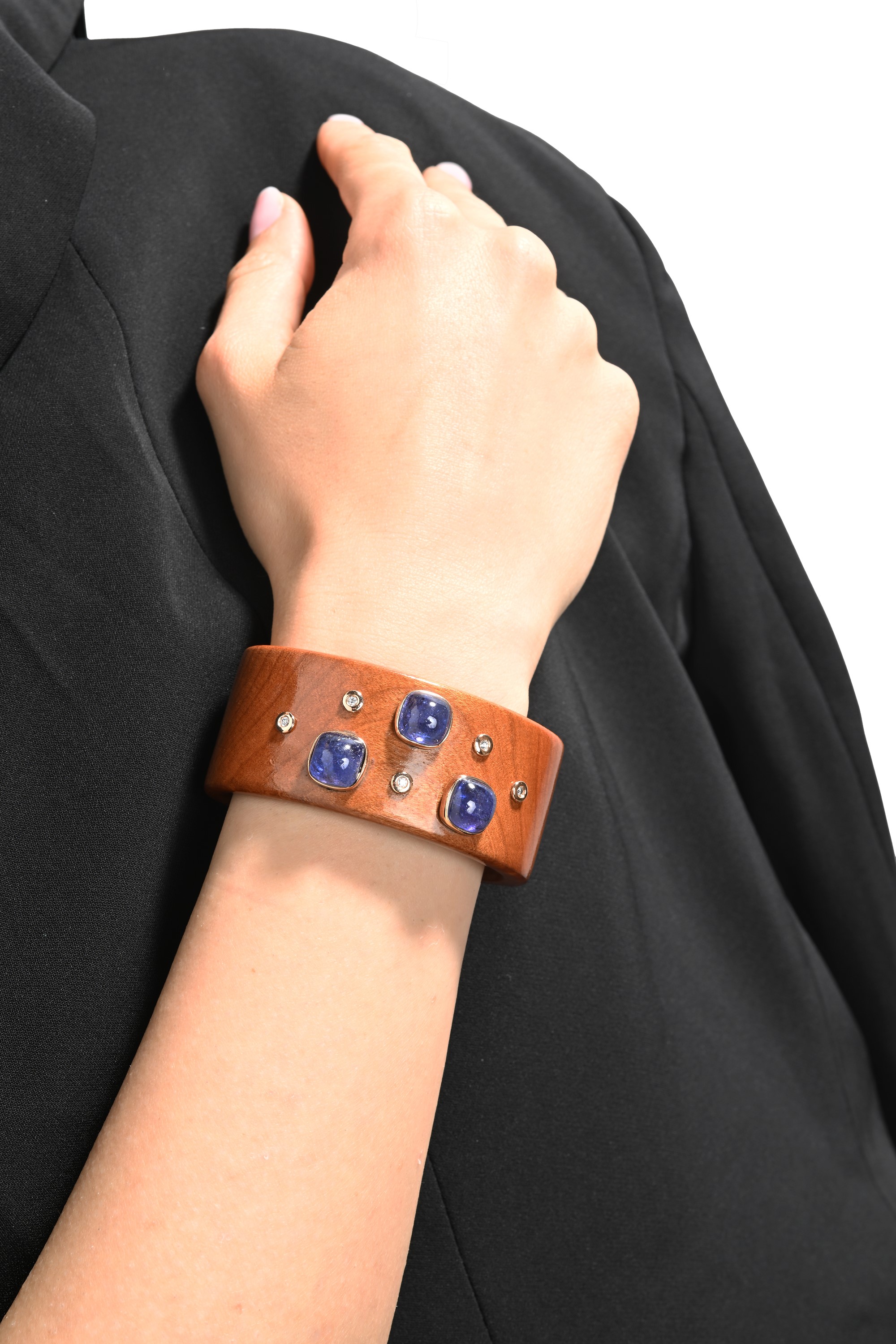 Bracciale in Oro, Legno, Tanzaniti e Brillanti