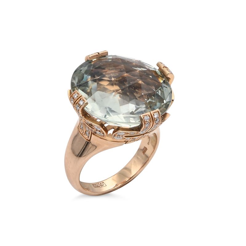 Bulgari, Anello Collezione Parentesi in Oro, Prasiolite e Brillanti