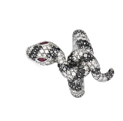 Anello a Serpente in Oro, Brillanti e Rubini