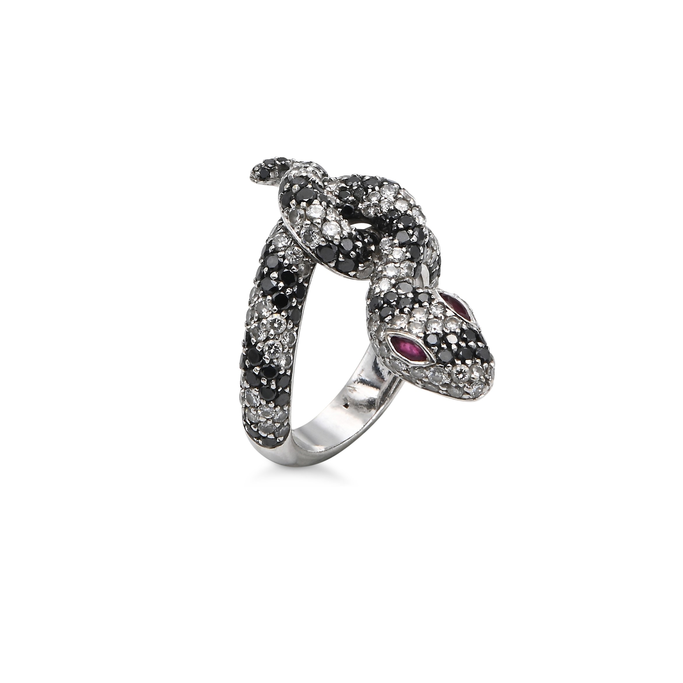 Anello a Serpente in Oro, Brillanti e Rubini