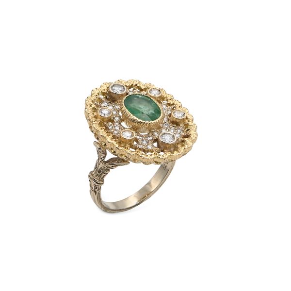 Mario Buccellati, anello in oro, brillanti e smeraldo