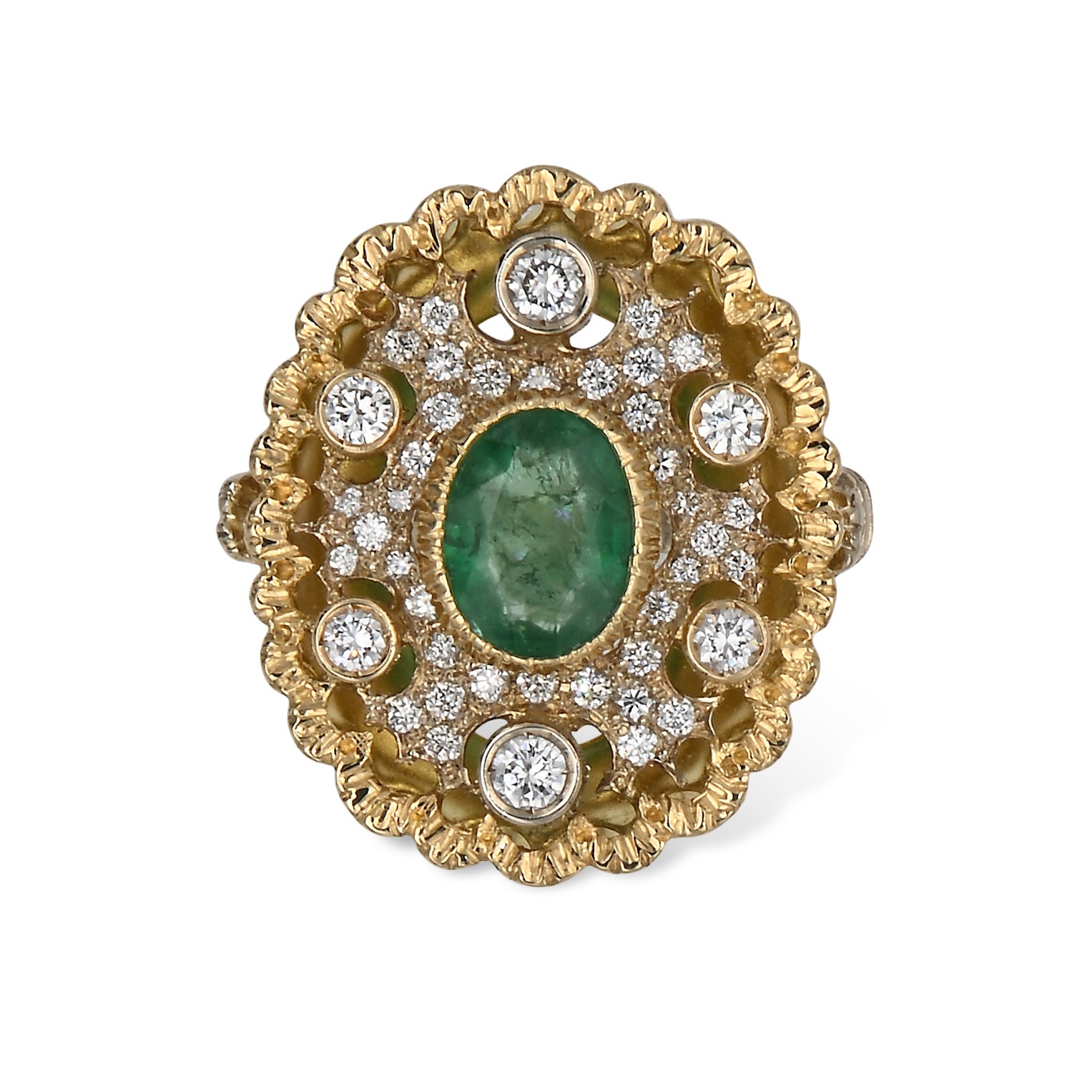 Mario Buccellati, Anello in Oro, Brillanti e Smeraldo