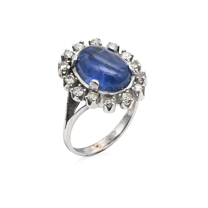 Anello Oro, Zaffiro e Brillanti