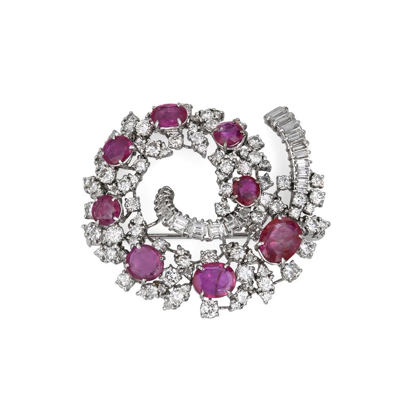 Spilla in Oro, Rubini e Brillanti