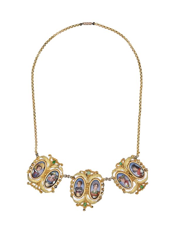 Collana antica, austroungarica, in oro e smalti