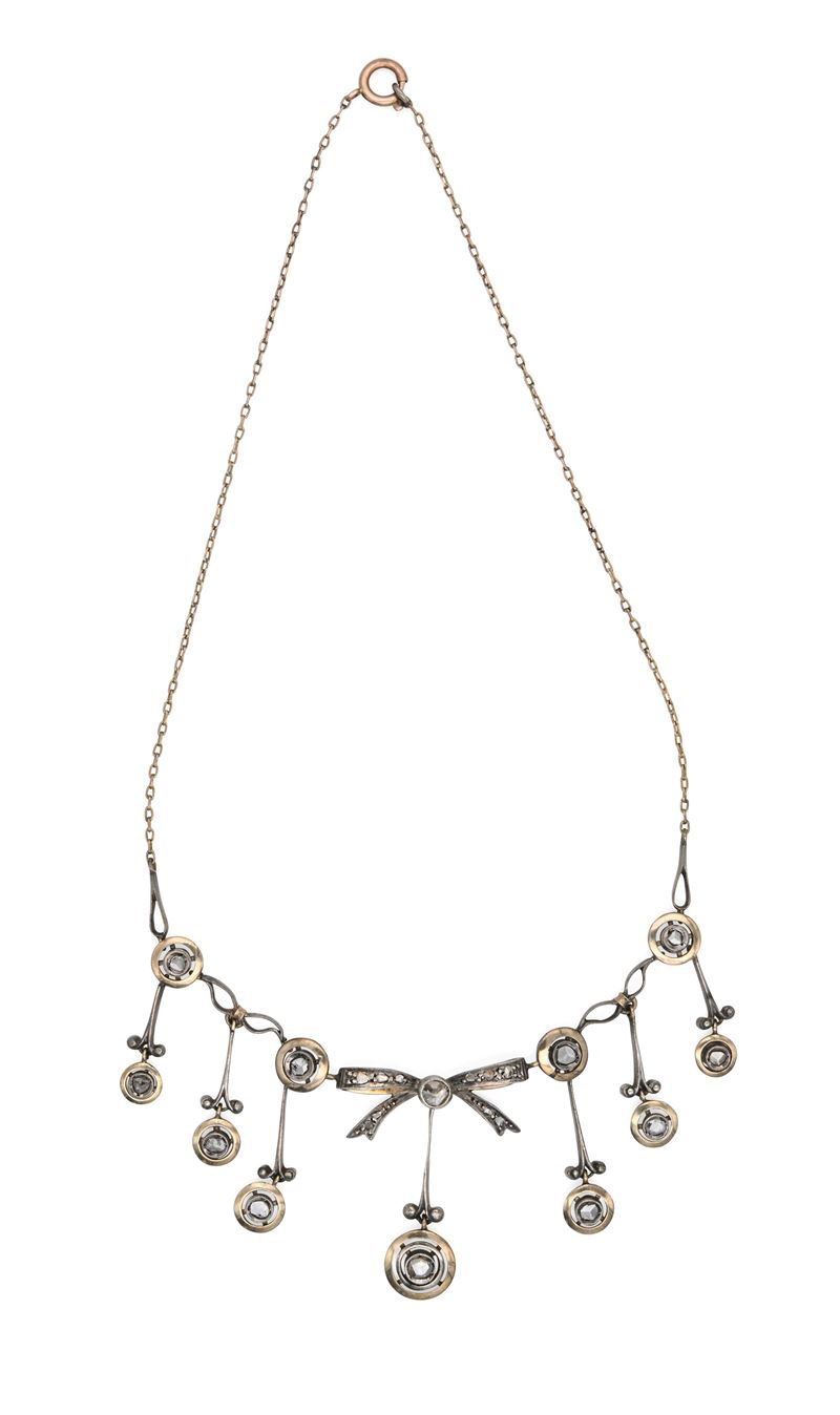 Collana Antica in Oro, Argento e Diamanti