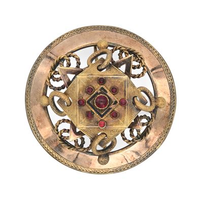 Spilla Borbonica in Oro e Pietre Rosse