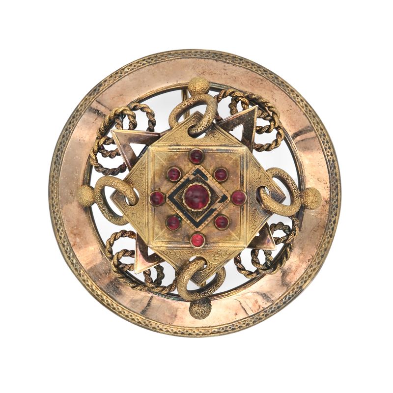 Spilla Borbonica in Oro e Pietre Rosse