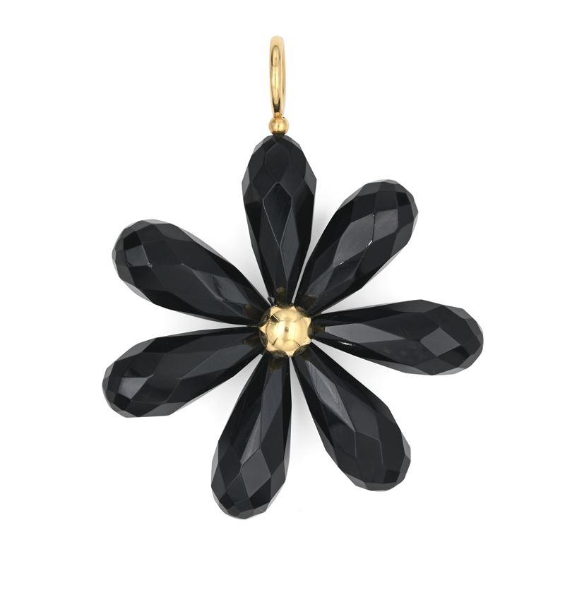 Pendente a Fiore in Oro e Onice