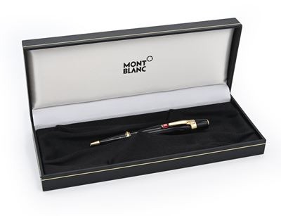 Montblanc Boheme - Penna a Sfera in Vernice con Particolari Dorati e Pietra Rossa