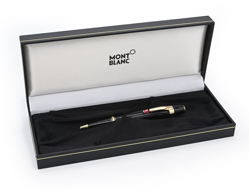 Montblanc Boheme - Penna a Sfera in Vernice con Particolari Dorati e Pietra Rossa