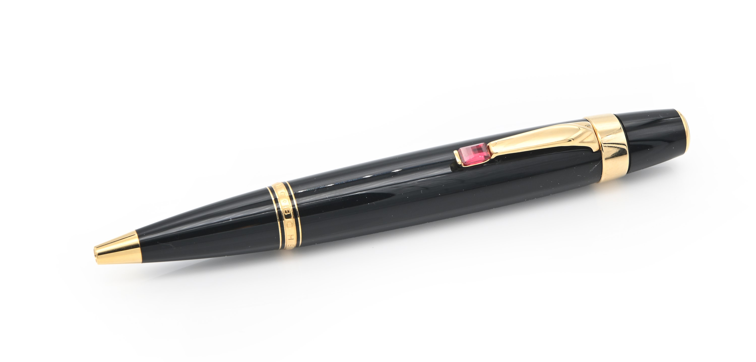Montblanc Boheme - Penna a Sfera in Vernice con Particolari Dorati e Pietra Rossa