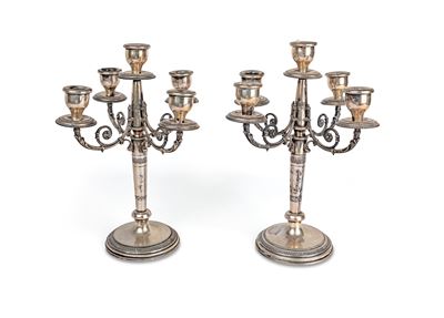 Coppia di Candelabri in Argento a Cinque Luci