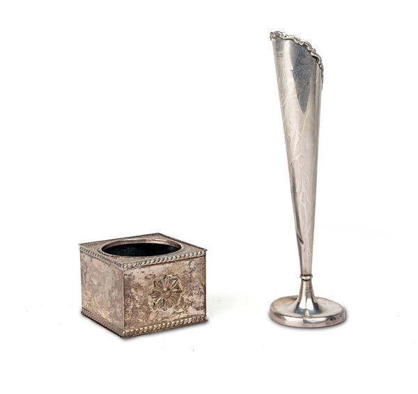 Vaso solifleur e cache-pot in argento