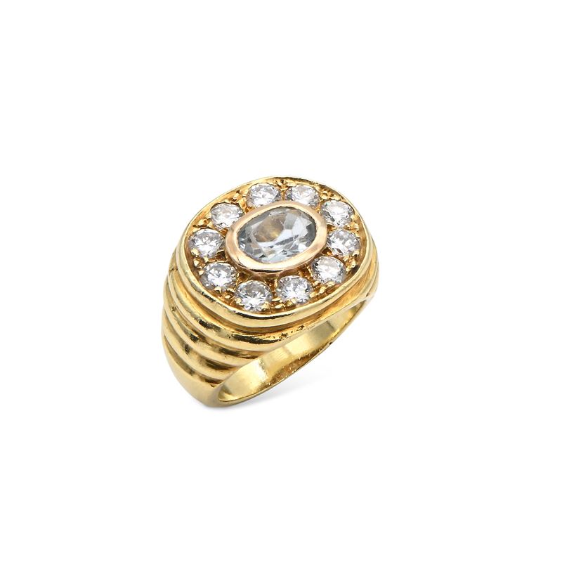 Anello in Oro, Acquamarina e Brillanti