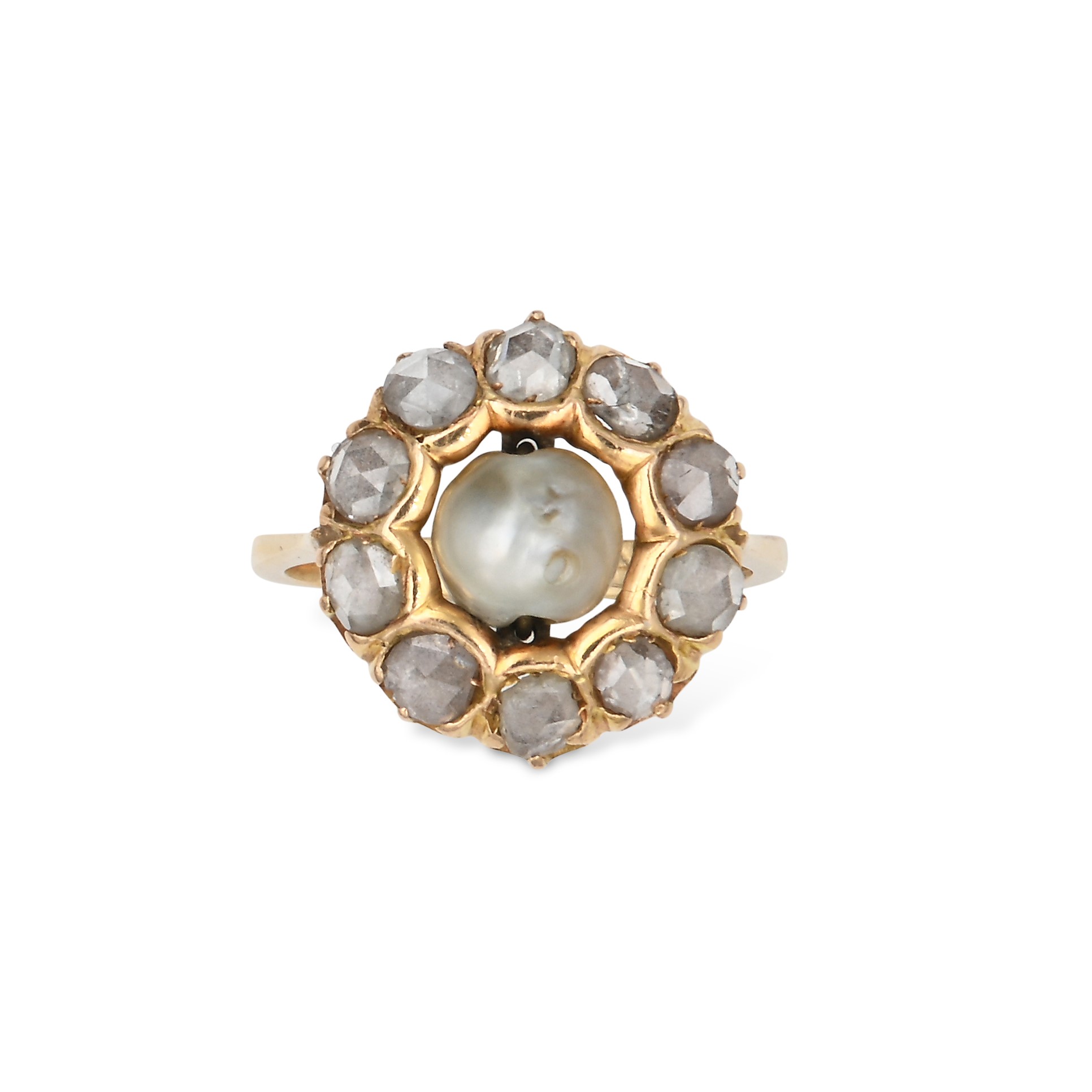 Anello in Oro, Perla Naturale e Diamanti