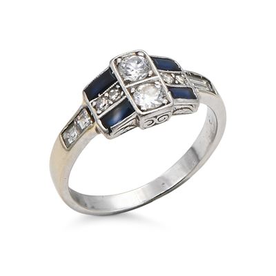 Anello Decò in Oro, Diamanti e Zaffiri