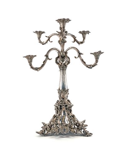 Grande Candelabro in Argento Sterling a Sette Luci, Londra 1837, Argentiere Robert Garrard
