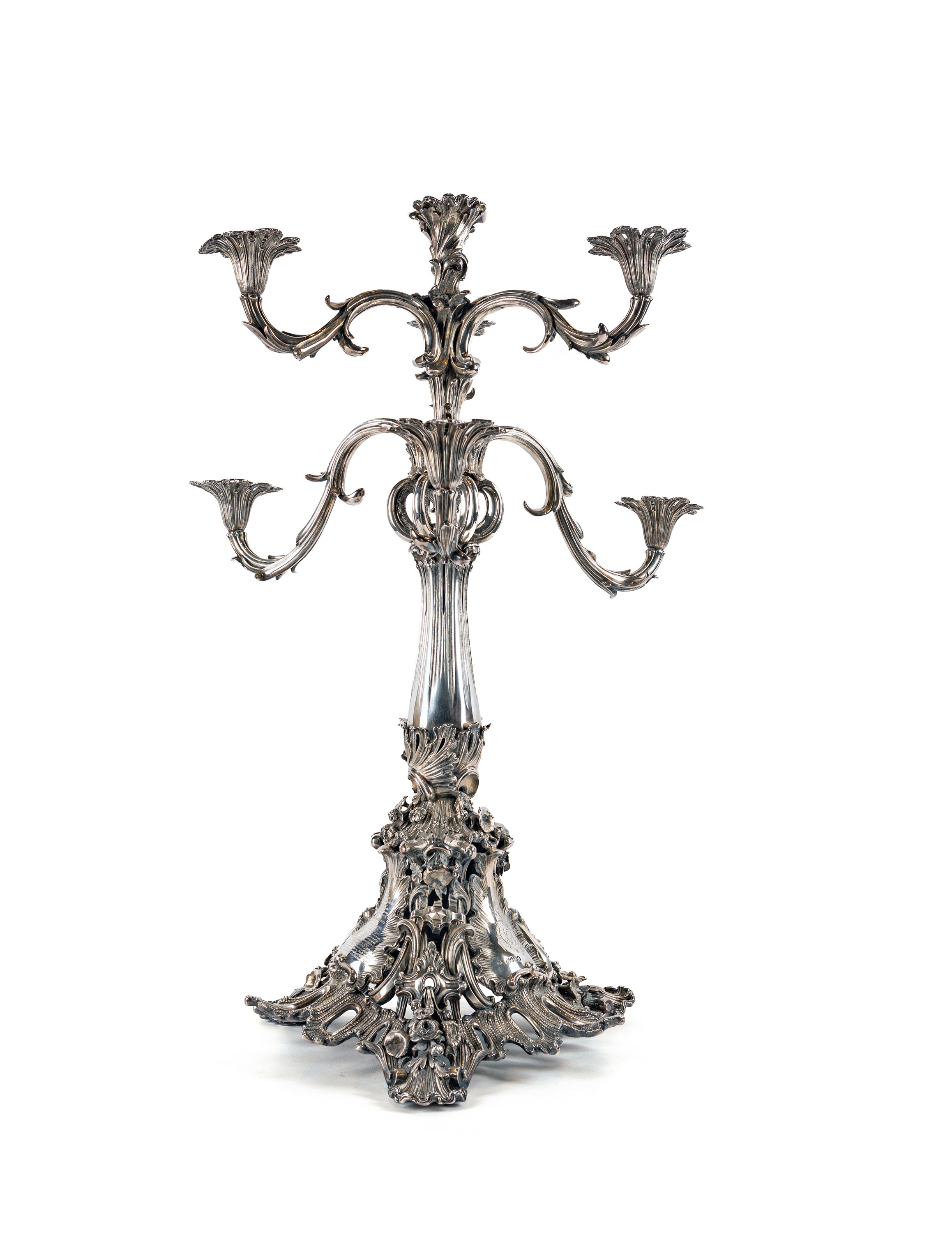 Grande Candelabro in Argento Sterling a Sette Luci, Londra 1837, Argentiere Robert Garrard