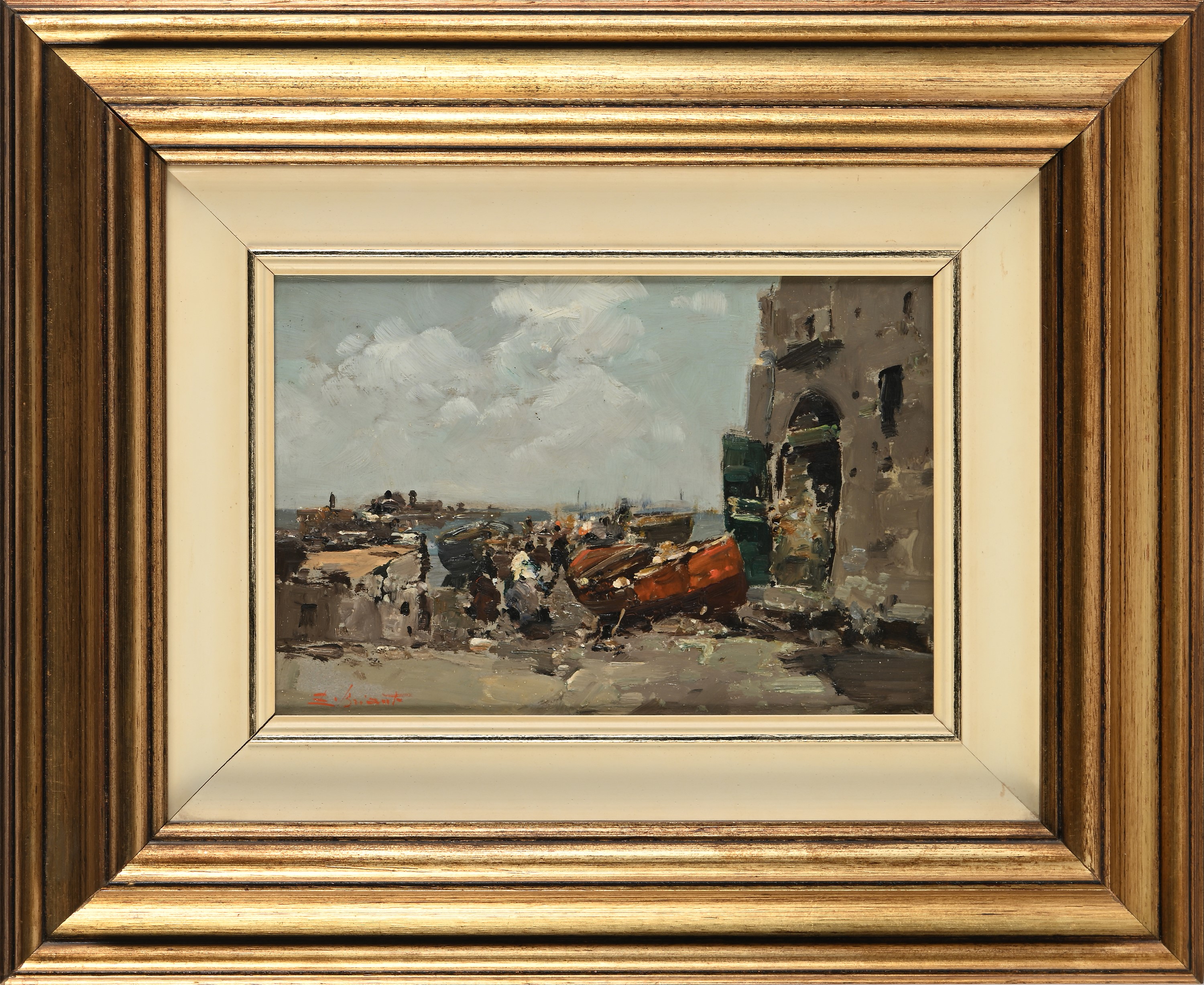 Scorcio di paese con barche e pescatori