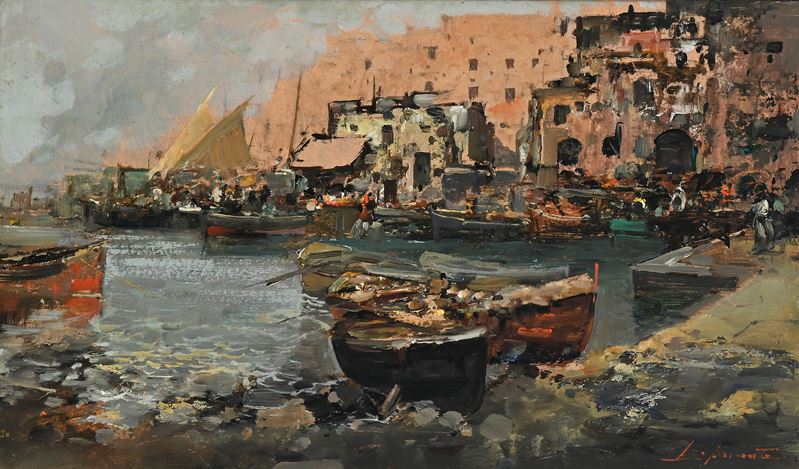 Ezelino Briante - Marina con Barche