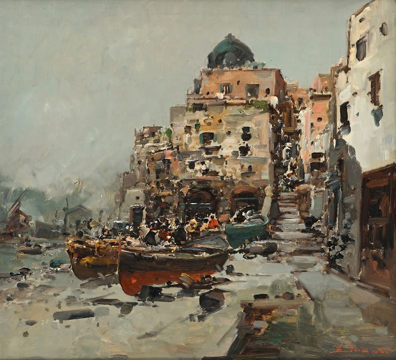 Scorcio di paese con barche