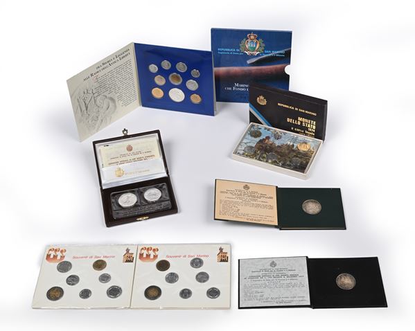 Lotto San Marino: Serie Divisionale completa 1994, 500 Lire 1975, 1.000 Lire 1977, 500 e 1.000 Lire 1987; serie ridotte 1974 e 1975