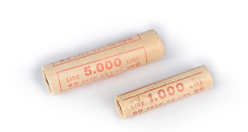 Repubblica Italiana, Lotto di 2 rotolini da 50 pezzi: 100 Lire 1974 “Marconi” e 20 Lire 1971