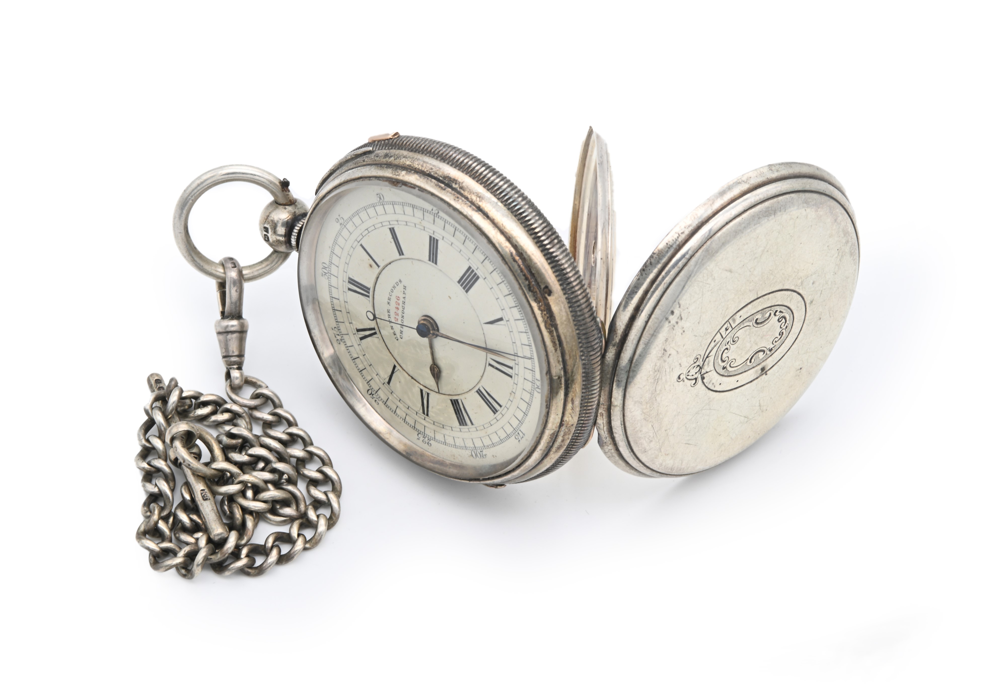 E. Wise Manchester - Orologio da tasca contasecondi a carica a chiavetta da uomo in argento con p...