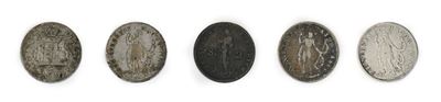 Lotto di 5 Monete della Repubblica Genovese: 4 Pezzi da 10 Soldi in Argento 1814 (3 con Variante ...