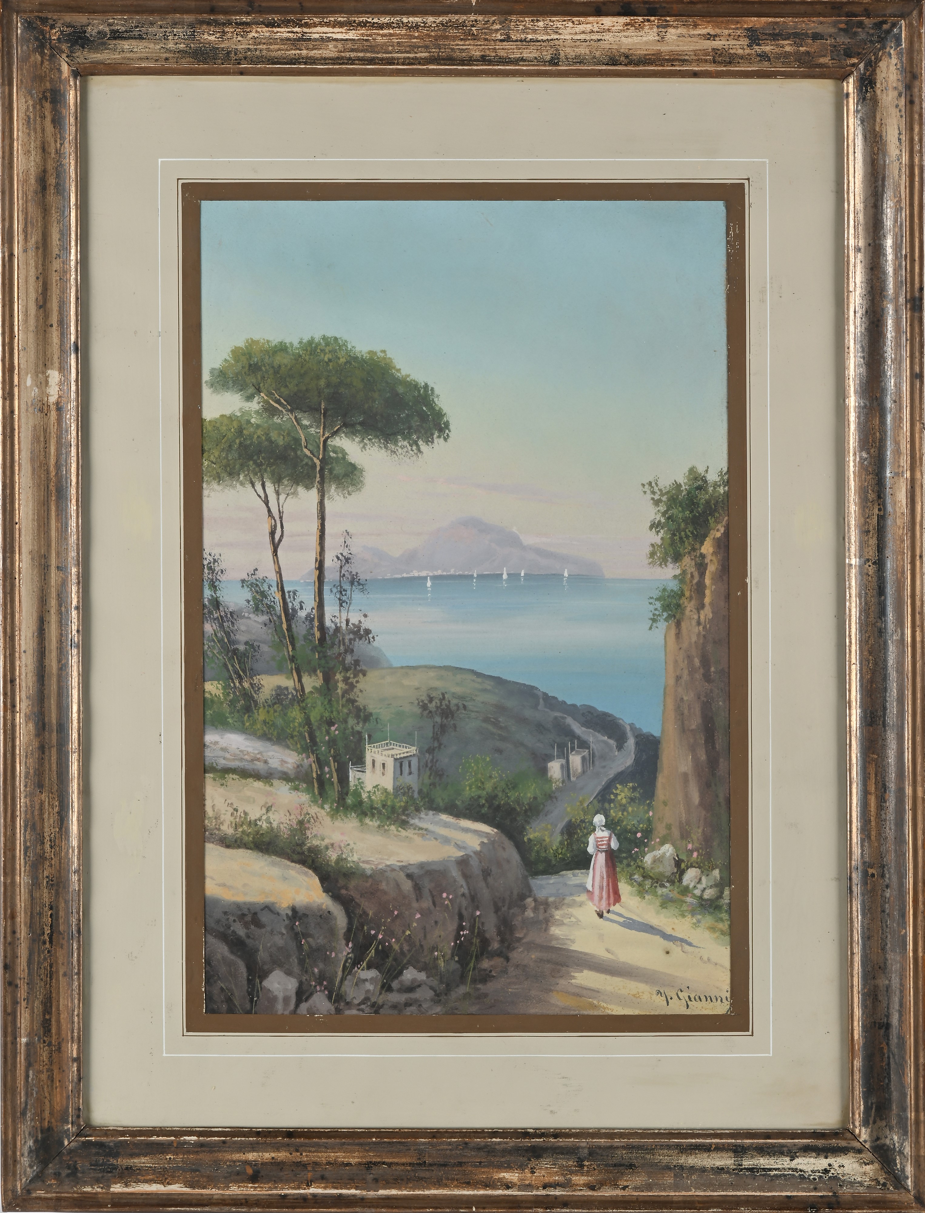 U. Gianni (scuola Napoletana Fine del XIX Inizi del XX Secolo) - Veduta di Capri dalla Penisola S...