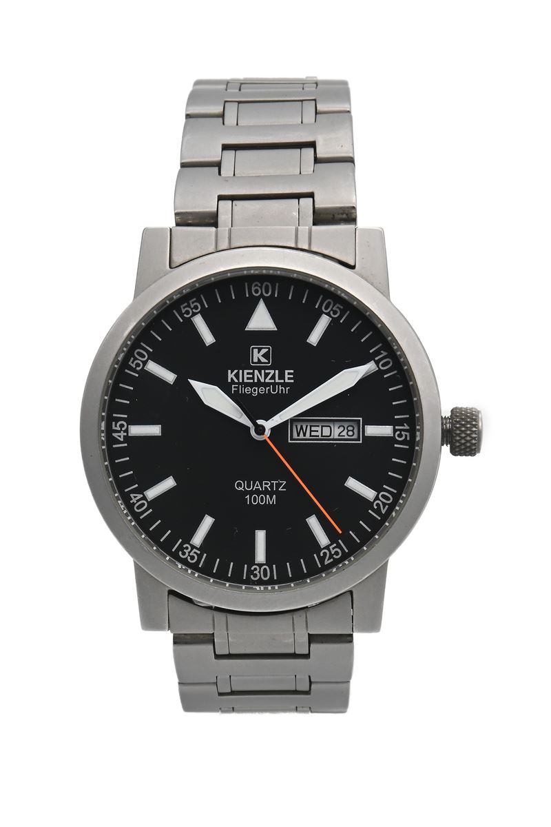 Kienzle Aviator Flieger - Orologio da Polso da Uomo al Quarzo in Acciaio Satinato con Datario e B...