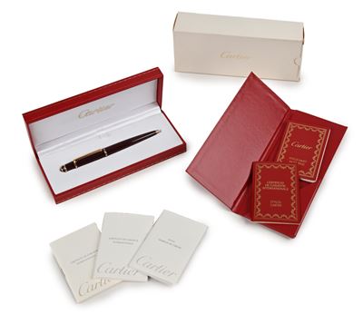 Cartier Diabolo - Penna a Sfera in Vernice Bordeaux Effetto Marmorizzato con Particolari in Metal...