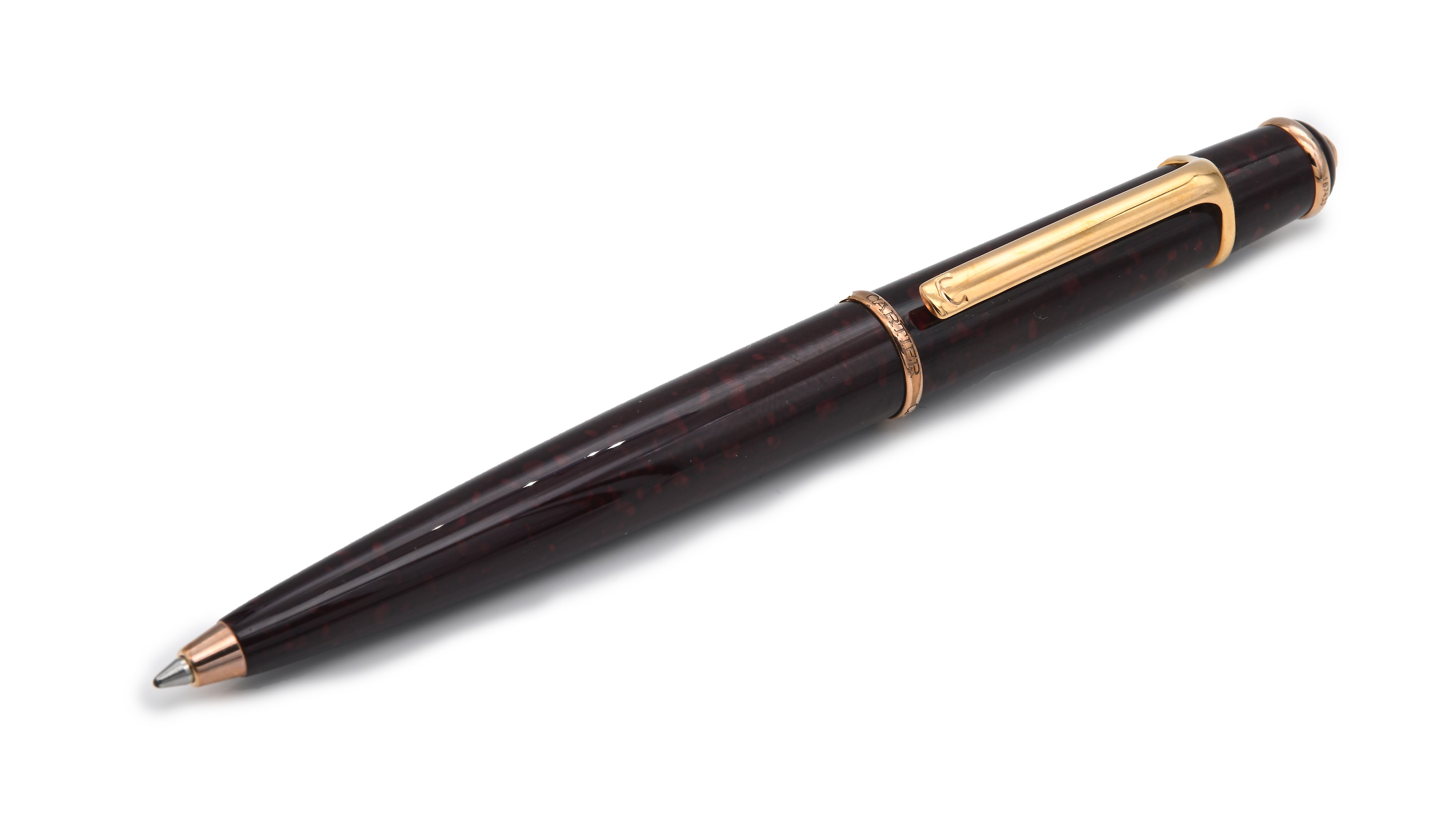 Cartier Diabolo - Penna a Sfera in Vernice Bordeaux Effetto Marmorizzato con Particolari in Metal...