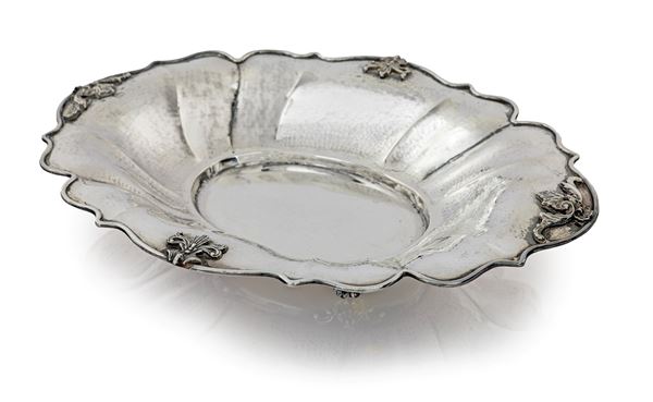 Alzata centrotavola in argento 800/000 battuto a mano