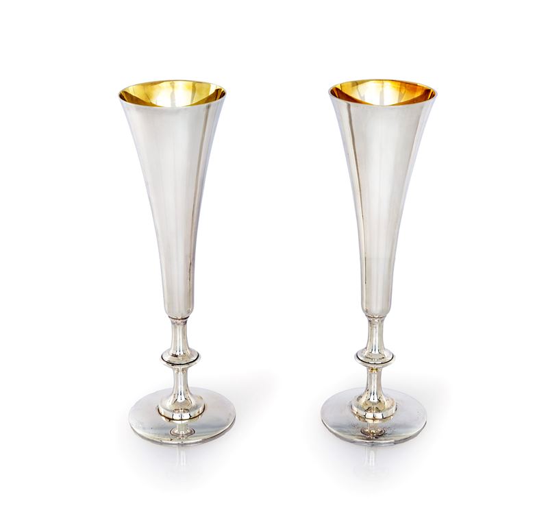 Coppia di Flutes in Argento 925/000, Bulgari, con Astuccio Originale